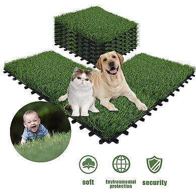 WOW PIONEER Set of 54 Interlocking Artificial Grass Tiles for Outdoor and Indoor Flooring