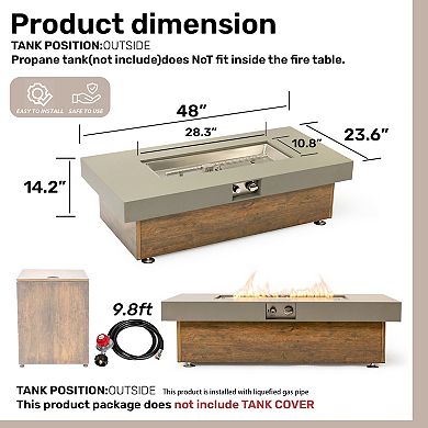 WOW PIONEER 48-Inch Outdoor Fire Pit Table with Wood Grain Finish