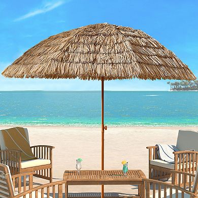 WOW PIONEER Thatched Patio Tiki Umbrella with Tilt Mechanism and Quick Open Design