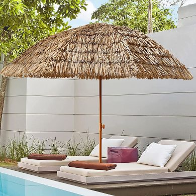 WOW PIONEER Thatched Patio Tiki Umbrella with Tilt Mechanism and Quick Open Design