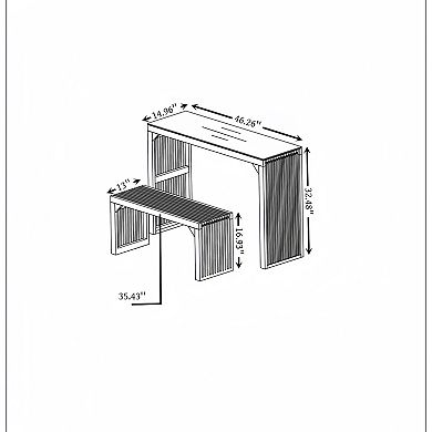 WOW PIONEER Solid Pine Dining Table and Bench Set with Tempered Glass Top