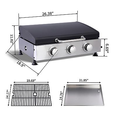 WOW PIONEER Three-Burner Gas Grill with Teppanyaki and Grill Combo Design