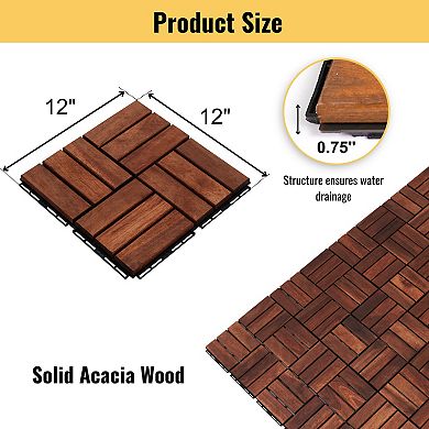 WOW PIONEER Acacia Wood Interlocking Deck Tiles Checker Pattern 20 Piece Set