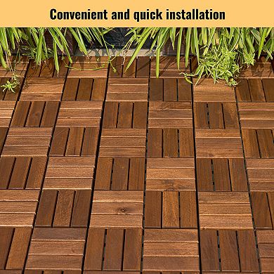 WOW PIONEER Acacia Wood Interlocking Deck Tiles Checker Pattern 20 Piece Set
