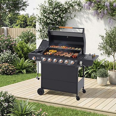 WOW PIONEER Six Main Burner Propane Gas Grill with Side Burner and Stainless Steel Construction