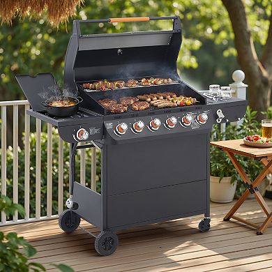 WOW PIONEER Six Main Burner Propane Gas Grill with Side Burner and Stainless Steel Construction