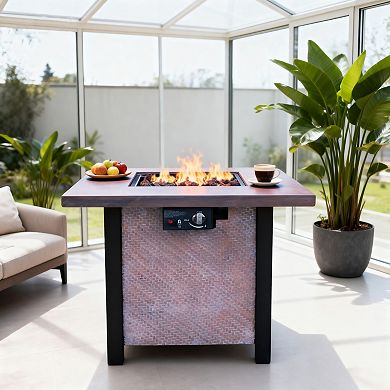 WOW PIONEER Outdoor Propane Gas Fire Pit Table with Realistic Weave Design and Cover