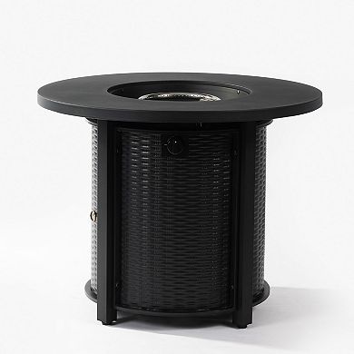 WOW PIONEER Round Outdoor Propane Fire Pit Table with Decorative Steel Design