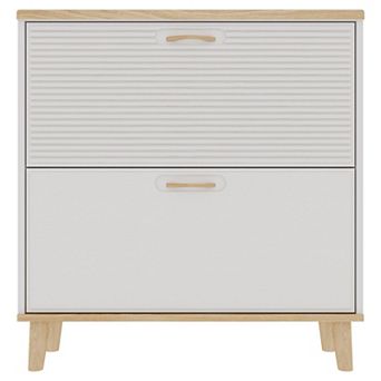 Canopyapp White & Natural 32 in Ultra-Slim 2-Drawer Flip-Down Shoe Storage Cabinet