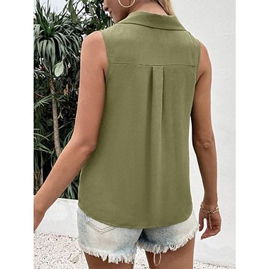 Womens Sleeveless Tank Tops Button Down Vest Blouses V Neck Summer Casual Shirts