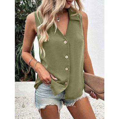 Womens Sleeveless Tank Tops Button Down Vest Blouses V Neck Summer Casual Shirts