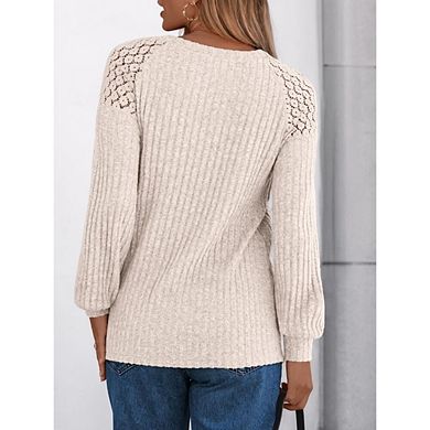 Womens Fall Long Sleeve Tunic Tops Casual Crew Neck Dressy Shirt Lace Patchwork Blouses Pullover Tee