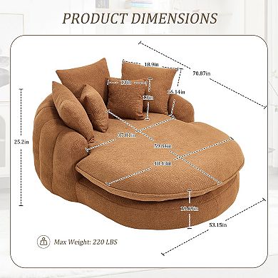 GOODSILO Oversized Oval Upholstered Bean Bag Sofa with Wrap Around Backrest and Memory Foam Pillows
