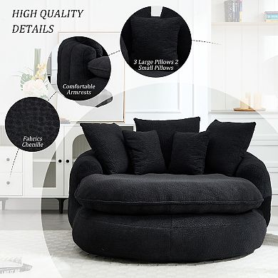 GOODSILO Oversized Oval Upholstered Bean Bag Sofa with Wrap Around Backrest and Memory Foam Pillows