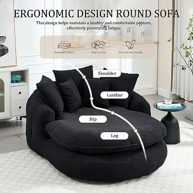 GOODSILO Oversized Oval Upholstered Bean Bag Sofa with Wrap Around Backrest and Memory Foam Pillows