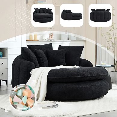 GOODSILO Oversized Oval Upholstered Bean Bag Sofa with Wrap Around Backrest and Memory Foam Pillows