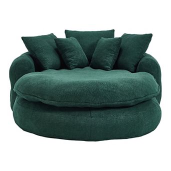 GOODSILO Oversized Oval Upholstered Bean Bag Sofa with Wrap Around Backrest and Memory Foam Pillows