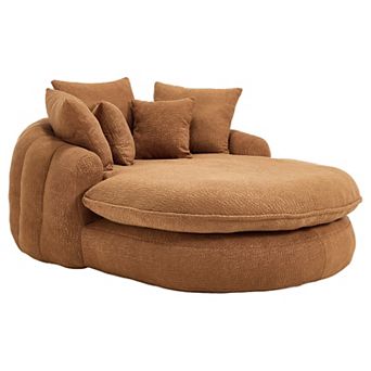 GOODSILO Oversized Oval Upholstered Bean Bag Sofa with Wrap Around Backrest and Memory Foam Pillows