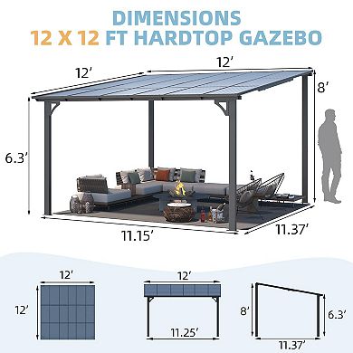 12 ft. x 12 ft. Aluminum Sloped Roof Hardtop Pergola with UV-Blocking Polycarbonate Patio Cover