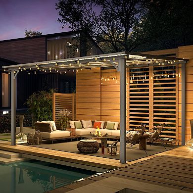 12 ft. x 12 ft. Aluminum Sloped Roof Hardtop Pergola with UV-Blocking Polycarbonate Patio Cover