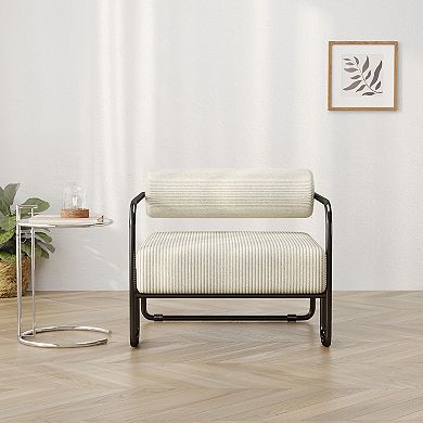 Canopyapp Beige Corduroy Metal Accent Chair with Ergonomic Curved Back
