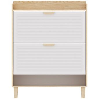 Canopyapp White & Natural 41 in Nordic Style 2-Drawer Flip-Down Shoe Cabinet