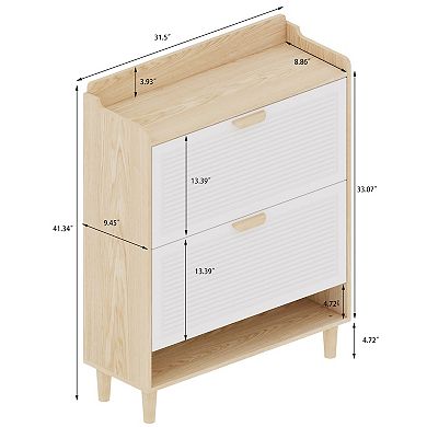 Canopyapp White & Natural 41-in. Nordic Style 2-Drawer Flip-Down Shoe Cabinet