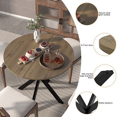 Canopyapp Brown 31.5-in. Round Industrial Dining Table with Metal Legs