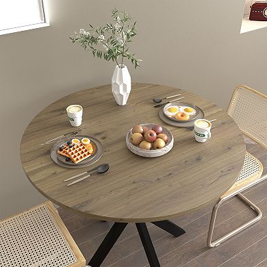 Canopyapp Brown 31.5-in. Round Industrial Dining Table with Metal Legs