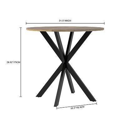 Canopyapp Brown 31.5-in. Round Industrial Dining Table with Metal Legs