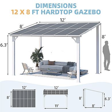 8 ft. x 12 ft. Aluminum Sloped Roof Hardtop Pergola with UV-Blocking Polycarbonate Patio Cover