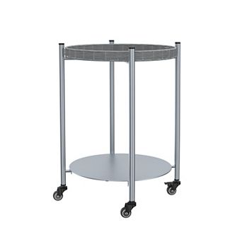 Canopyapp Silver Gray 23 in 2 tier Round Metal Rolling Side Table