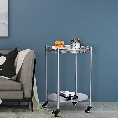 Canopyapp Silver Gray 23-in. 2-Tier Round Metal Rolling Side Table