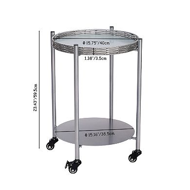 Canopyapp Silver Gray 23-in. 2-Tier Round Metal Rolling Side Table