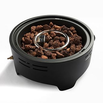 15 in Propane Tabletop Gas Fire, 40000 BTU Round Steel Fire Pit with Natural Volcanic Stones