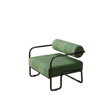 Canopyapp Green Corduroy Metal Accent Chair with Ergonomic Curved Back