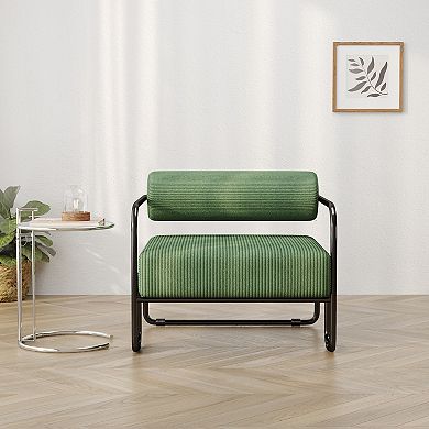 Canopyapp Green Corduroy Metal Accent Chair with Ergonomic Curved Back