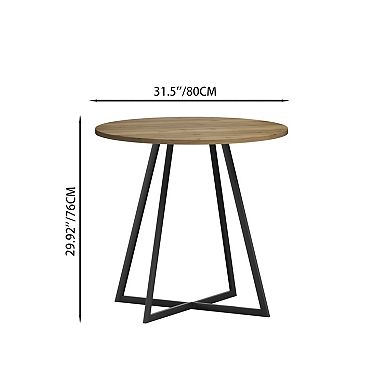 Canopyapp Brown 31.5-in. Round Modern Minimalist Dining Table with Black Metal Legs