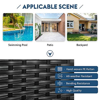 Outdoor Sunbed with Adjustable Canopy, Double Lounge, PE Rattan Daybed, Black Wicker and Cushion