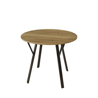 Canopyapp Brown 35 in Round Industrial Dining Table with Black Metal Legs