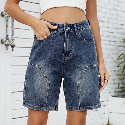 パンツ GURANK Denim Cargo Shorts Womens Jean Denim Cargo Shorts Trendy Summer Casual Wide Leg Mid