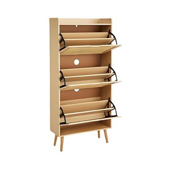 Shoe Cabinet Hidden Shoe Storage with 3 Flip Rattan Flip-Drawer and Anti-Tip Design, Shoe Cabinet