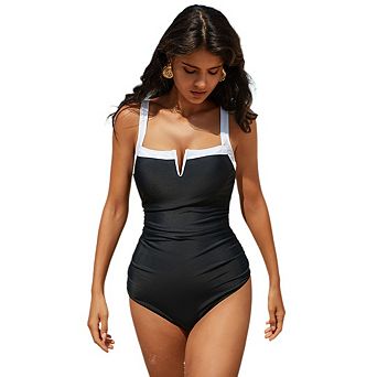 Women's Color Block Swimsuits Ladies Slimming One Piece Bikini Slim Fit Swimsuit