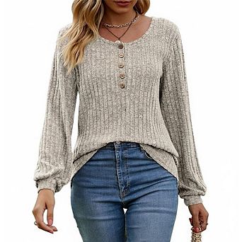 Womens Long Sleeve Crew Shirts Dressy Casual Lightweight Sweater Fall Tops