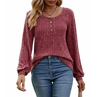 Womens Long Sleeve Crew Shirts Dressy Casual Lightweight Sweater Fall Tops