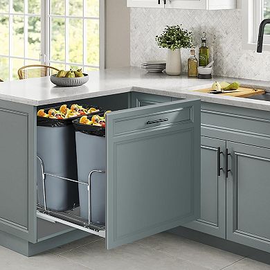 Pull Out Trash Can for Kitchen Cabinet, Under Sink Double Bin Recycling Garbage Can
