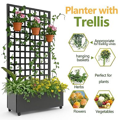 ANIXOL Metal Planter Box with Lattice Trellis and Wheels