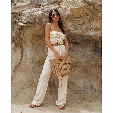 Women's High Waisted Straight Pant Casual Flowy Wide Leg Drawstring Trousers with Pockets