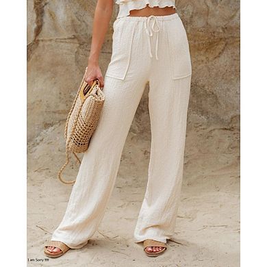 Women's High Waisted Straight Pant Casual Flowy Wide Leg Drawstring Trousers with Pockets