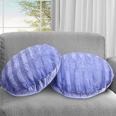 Cheer Collection Round Faux Fur Throw Pillow Set of 2 Soft Decorative Accent Cushions